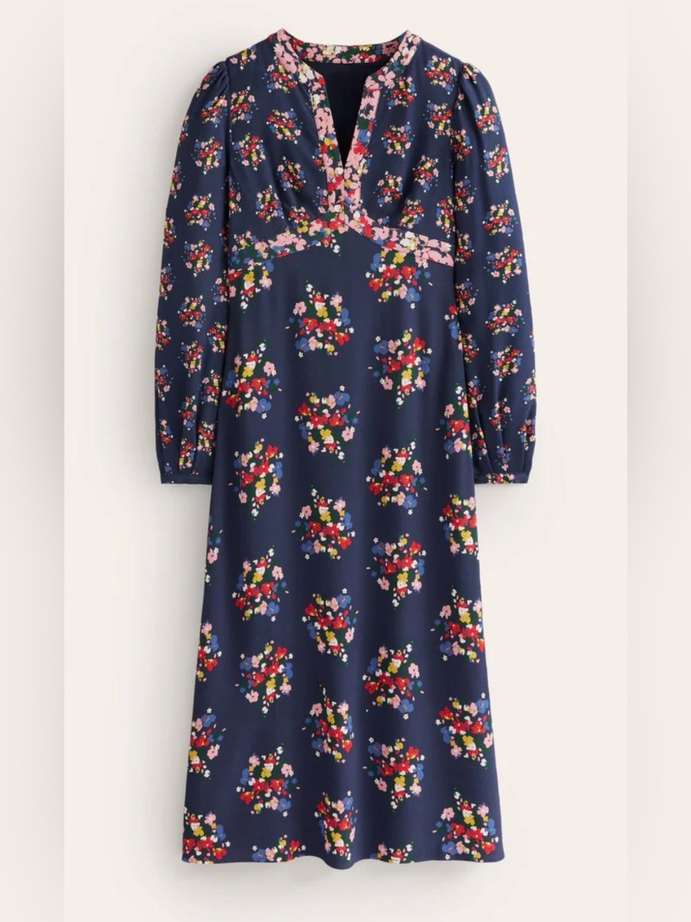 Boden Imelda Border Print Midi Dress French Navy, Poppy Bouquet R12 Floral - Picture 5 of 15